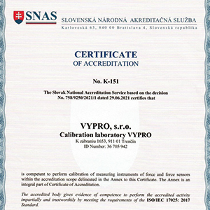 Certifikát akreditovanej kalibrácie